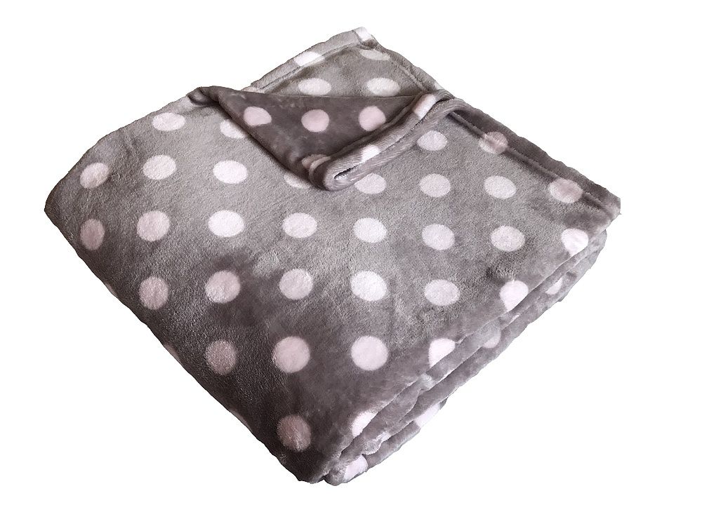 Heboučká soft deka šedé barvy s růžovým puntíkem Dadka