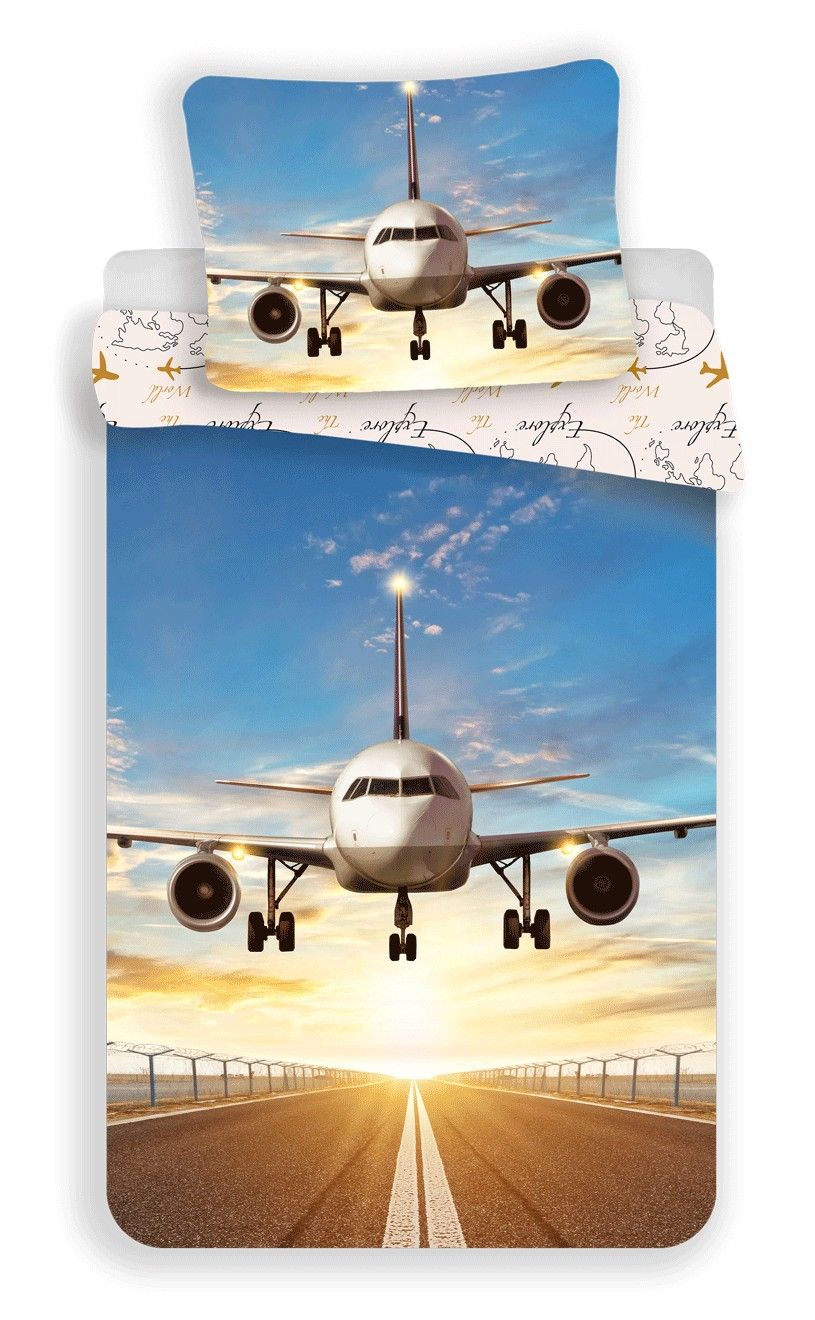 Kvalitní bavlněné povlečení fototisk Letadlo "Explore the world" Jerry Fabrics