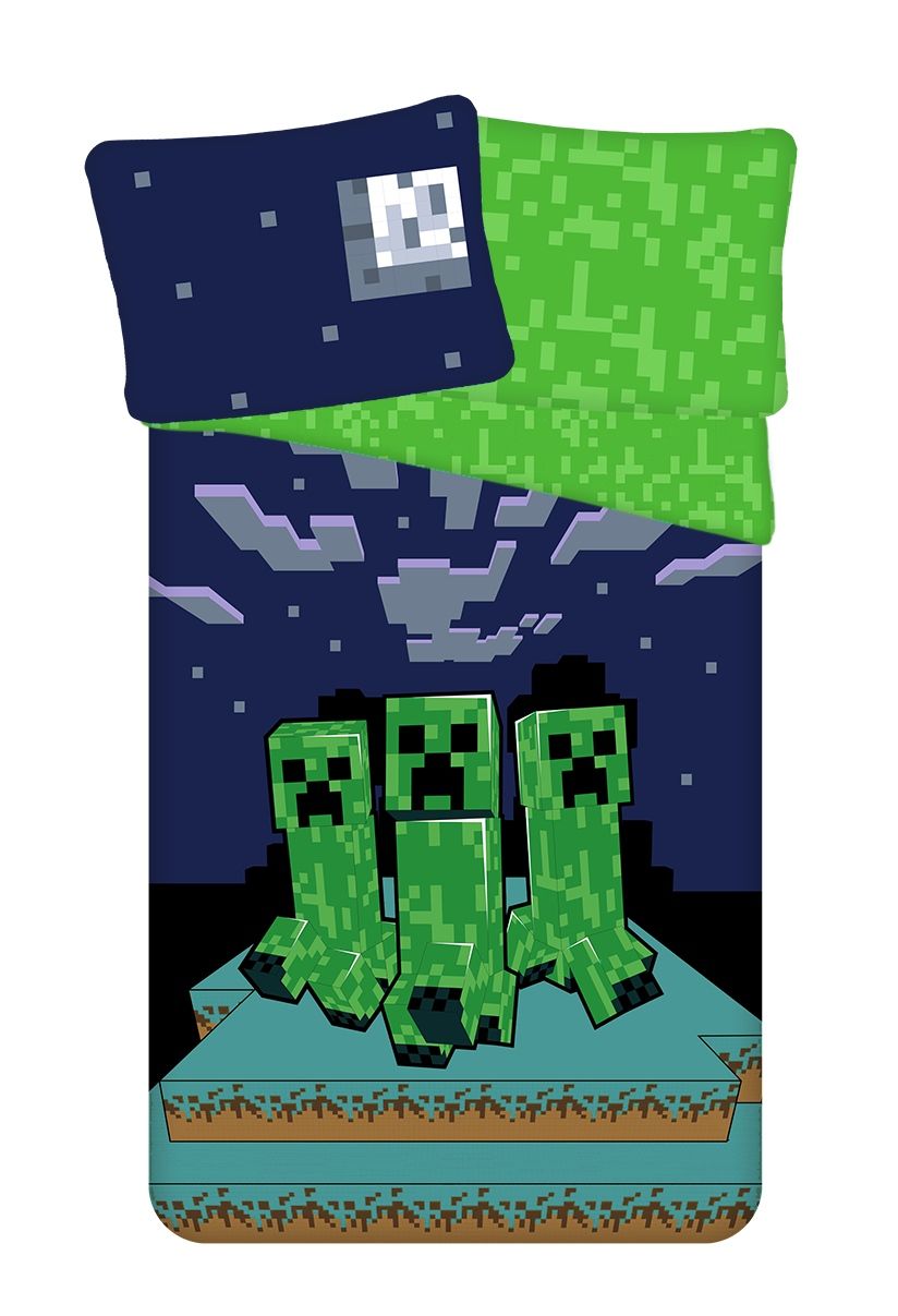 Bavlněné povlečení Minecraft v zeleno-tmavě šedé barvě. Jerry Fabrics